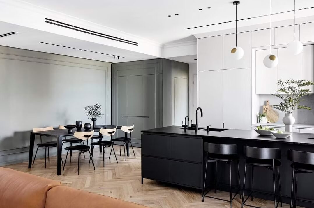 Downtown Miami penthouse minimalist custom kitchen with pendant lighting by iKitchen Cabinetry