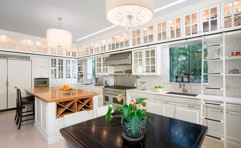 Westmount custom kitchen with rift oak cabinets and brass hardware by iKitchen Cabinetry